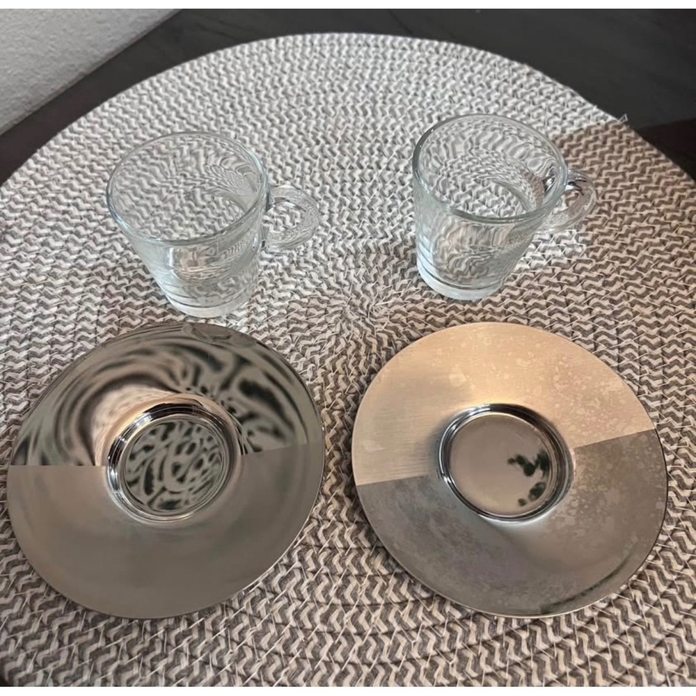 Nespresso Atelier Olle Exterll Espresso Cup and Saucer Set of 2 Glass Stainless